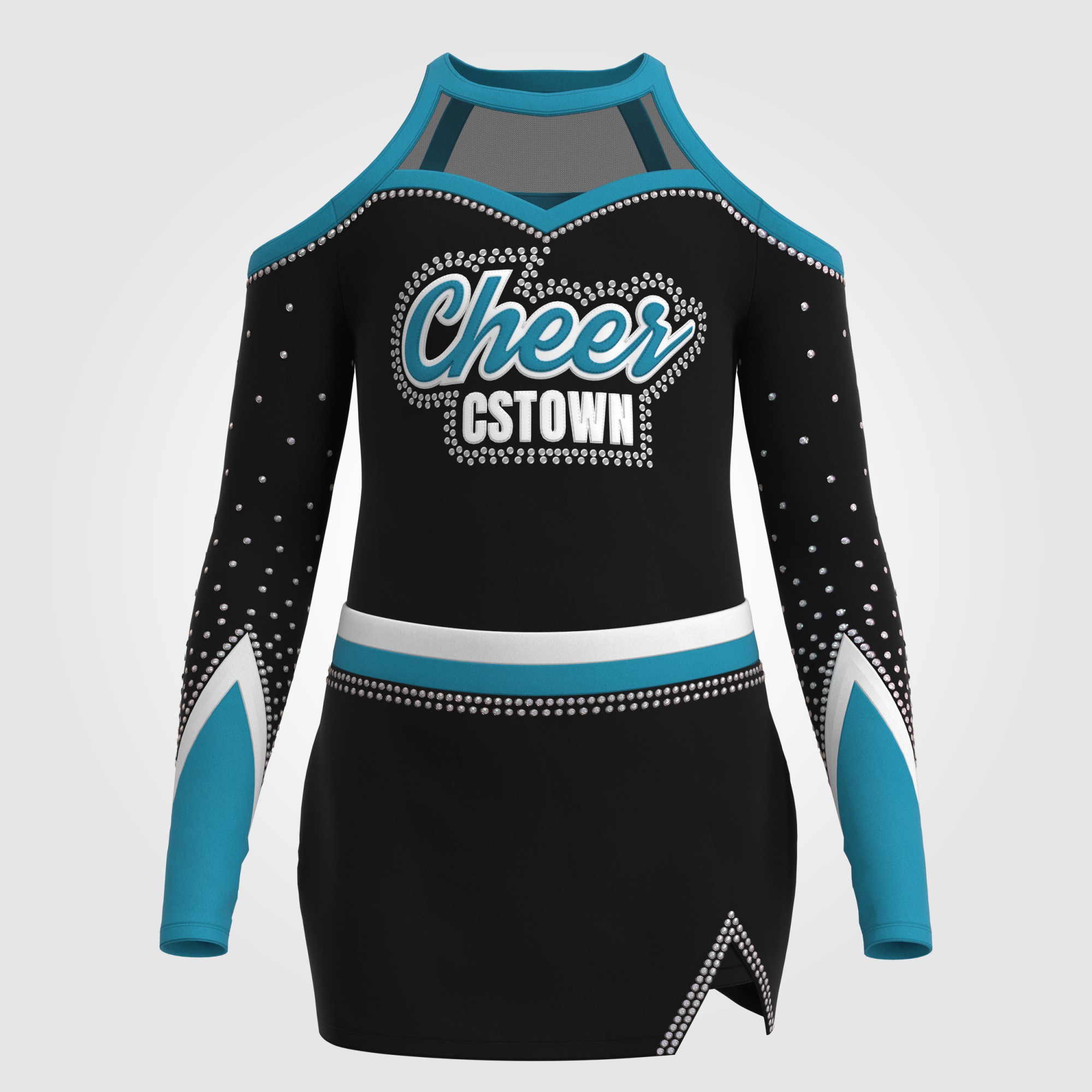 ロングスリーブのブルーの女性チアリーダーコスチューム - CSTOWNCHEER